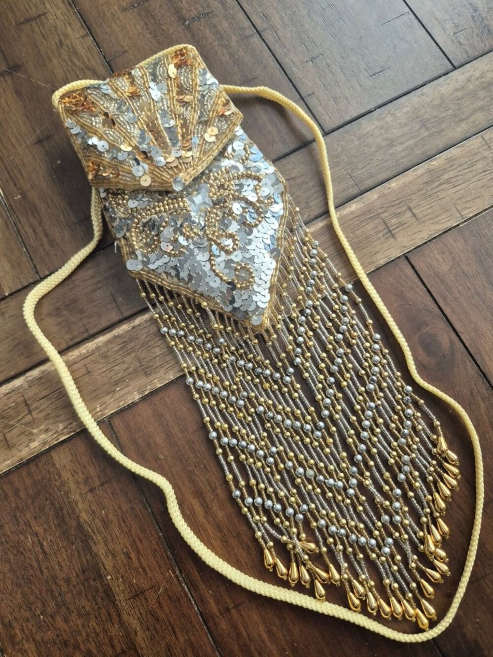 Vintage Gold & Silver Sequin Beaded Fringe Evening Bag